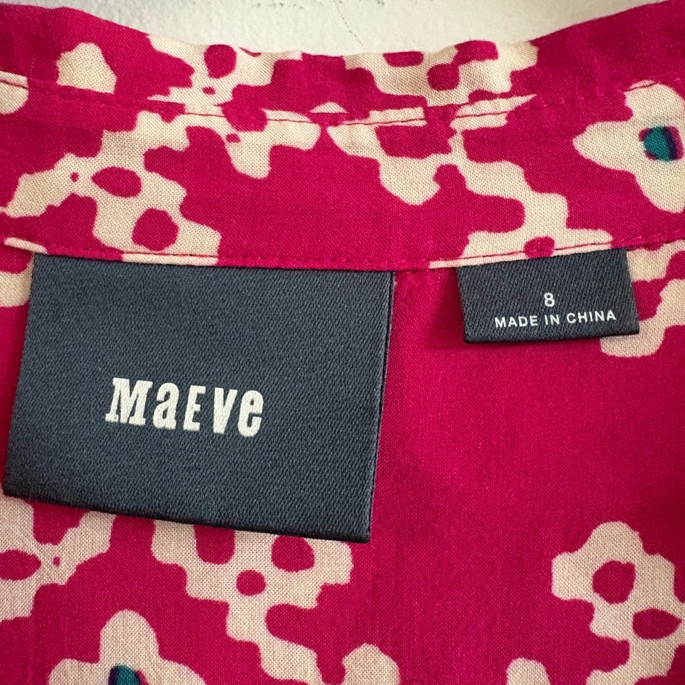 Maeve Anthropologie Womens Size 8 Pink Floral Geo Printed Button Down Blouse - Picture 4 of 4